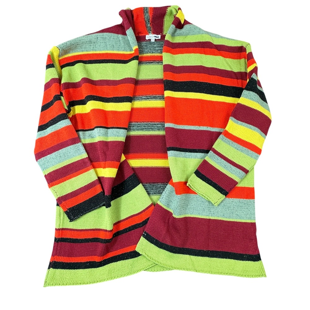Fashion Nova Womens Multi Color Striped Open Front Cardigan Sweater Size M